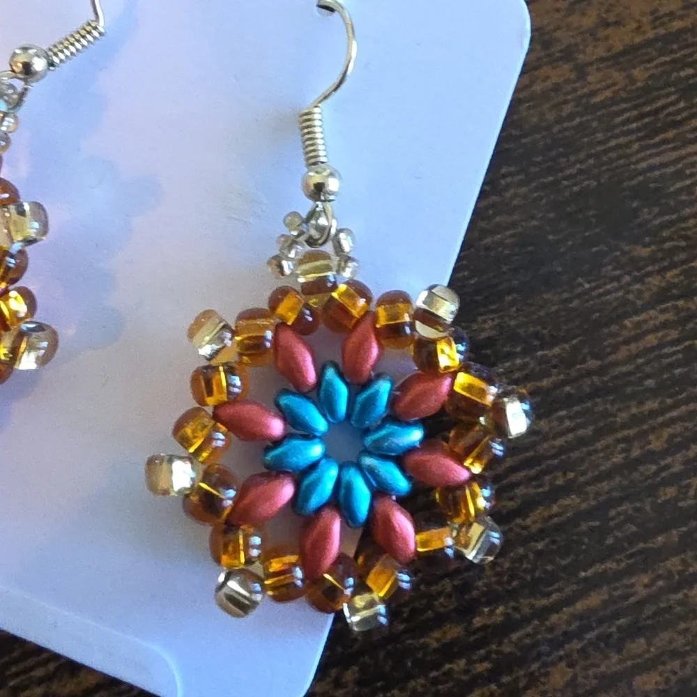 Handmade Colorful Beaded Earrings Gold Red